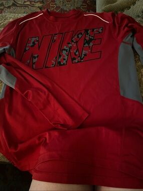 Nike Red Long Sleeve Athletic Top with Gray Accents